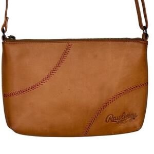 Rawlings Women's Baseball Stitch Tan Leather Crossbody Small Zippered Purse 7X10